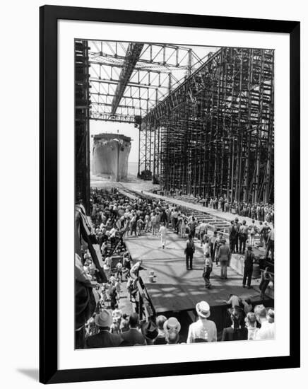 Crowds Watching Launching of New Ocean Liner, America, as in Slides into the Water-Alfred Eisenstaedt-Framed Photographic Print