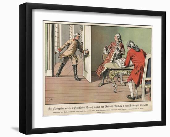 Crown Prince Frederick of Prussia Surprised by His Father, the King, While at Flute Practice-Carl Rochling-Framed Giclee Print