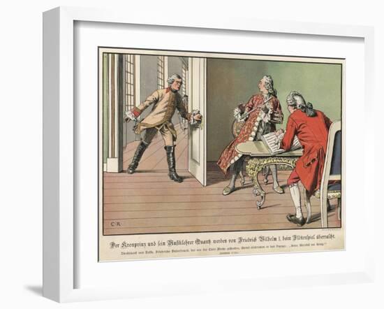 Crown Prince Frederick of Prussia Surprised by His Father, the King, While at Flute Practice-Carl Rochling-Framed Giclee Print