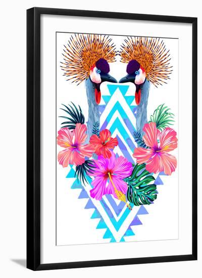 Crowned Crane Vector Ilustration with Smmetrical Composition-rosapompelmo-Framed Art Print