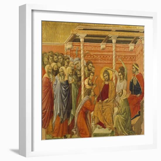 Crowning with Thorns, Detail of Tile from Episodes from Christ's Passion and Resurrection-Duccio Di buoninsegna-Framed Giclee Print