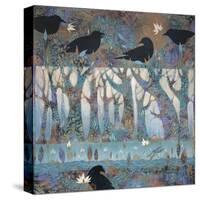 Crows and Waterlilies-Sue Davis-Stretched Canvas