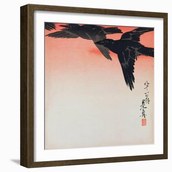 Crows in Flight in a Red Sky-Shibata Zeshin-Framed Giclee Print