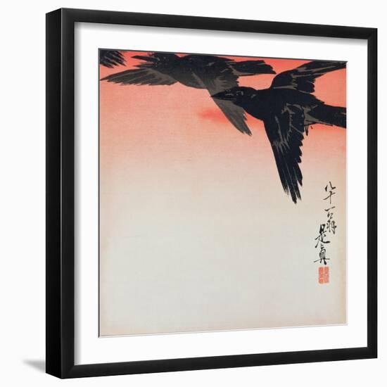 Crows in Flight in a Red Sky-Shibata Zeshin-Framed Giclee Print