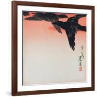 Crows in Flight in a Red Sky-Shibata Zeshin-Framed Giclee Print