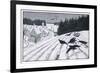 Crows Search for Food in the Snow in Fields on the Outskirts of a German Village-Walther Georgi-Framed Art Print