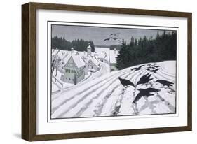 Crows Search for Food in the Snow in Fields on the Outskirts of a German Village-Walther Georgi-Framed Art Print