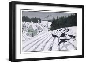 Crows Search for Food in the Snow in Fields on the Outskirts of a German Village-Walther Georgi-Framed Art Print