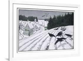 Crows Search for Food in the Snow in Fields on the Outskirts of a German Village-Walther Georgi-Framed Premium Giclee Print