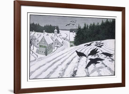 Crows Search for Food in the Snow in Fields on the Outskirts of a German Village-Walther Georgi-Framed Premium Giclee Print