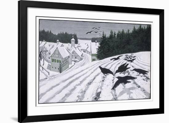 Crows Search for Food in the Snow in Fields on the Outskirts of a German Village-Walther Georgi-Framed Premium Giclee Print