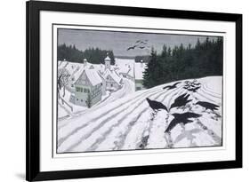 Crows Search for Food in the Snow in Fields on the Outskirts of a German Village-Walther Georgi-Framed Premium Giclee Print
