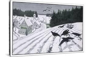 Crows Search for Food in the Snow in Fields on the Outskirts of a German Village-Walther Georgi-Stretched Canvas