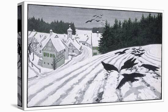 Crows Search for Food in the Snow in Fields on the Outskirts of a German Village-Walther Georgi-Stretched Canvas