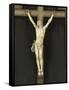 Crucifix en ivoire sur fond de velours, dans un cadre-null-Framed Stretched Canvas