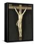 Crucifix en ivoire sur fond de velours, dans un cadre-null-Framed Stretched Canvas