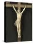 Crucifix en ivoire sur fond de velours, dans un cadre-null-Stretched Canvas