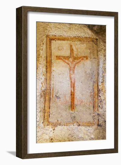 Crucifix Fresco in a Cave Church in the Sassi Area of Matera, Basilicata, Italy, Europe-Martin-Framed Photographic Print