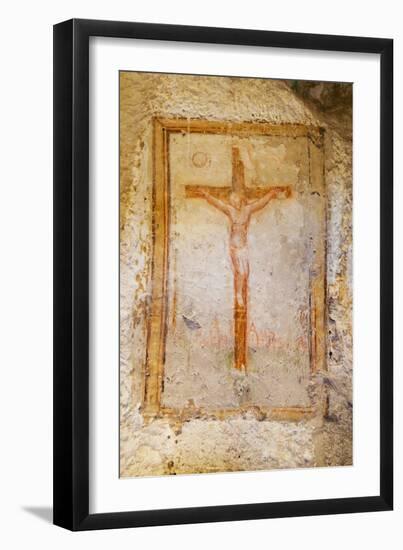 Crucifix Fresco in a Cave Church in the Sassi Area of Matera, Basilicata, Italy, Europe-Martin-Framed Photographic Print