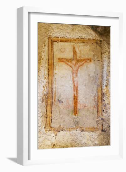 Crucifix Fresco in a Cave Church in the Sassi Area of Matera, Basilicata, Italy, Europe-Martin-Framed Photographic Print