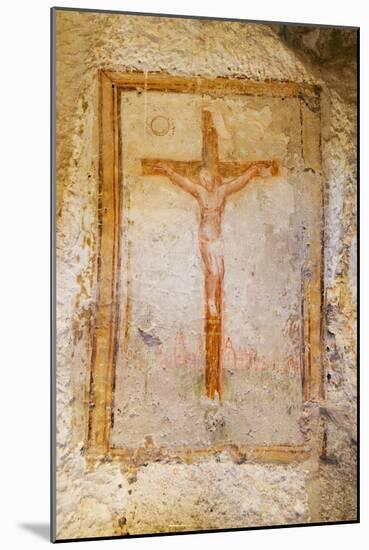 Crucifix Fresco in a Cave Church in the Sassi Area of Matera, Basilicata, Italy, Europe-Martin-Mounted Photographic Print