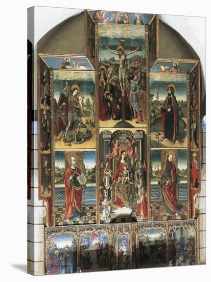 Crucifixion, Madonna Enthroned and Saints, Right Chapel Altarpiece by Master of Castelsardo-null-Stretched Canvas
