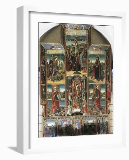 Crucifixion, Madonna Enthroned and Saints, Right Chapel Altarpiece by Master of Castelsardo-null-Framed Giclee Print