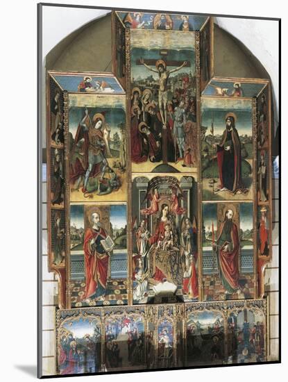Crucifixion, Madonna Enthroned and Saints, Right Chapel Altarpiece by Master of Castelsardo-null-Mounted Giclee Print