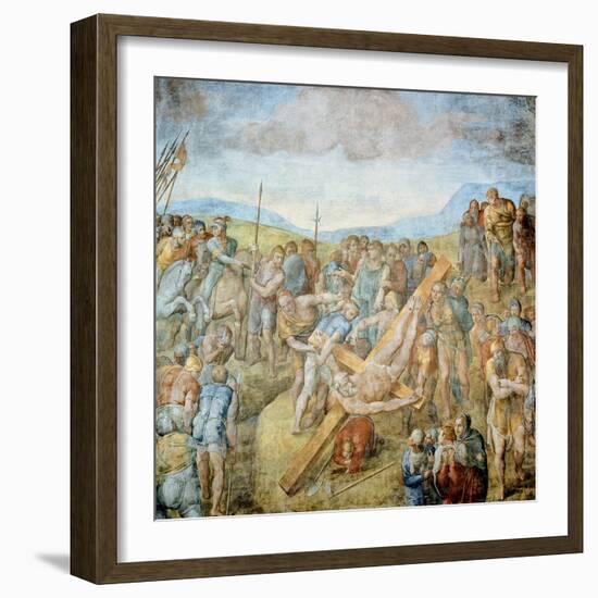 Crucifixion of St. Peter, 1546-50 (Fresco)-Michelangelo Buonarroti-Framed Giclee Print