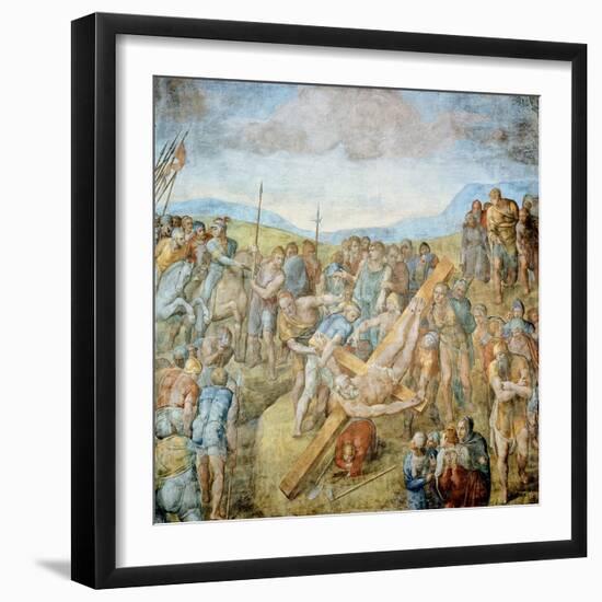 Crucifixion of St. Peter, 1546-50 (Fresco)-Michelangelo Buonarroti-Framed Giclee Print