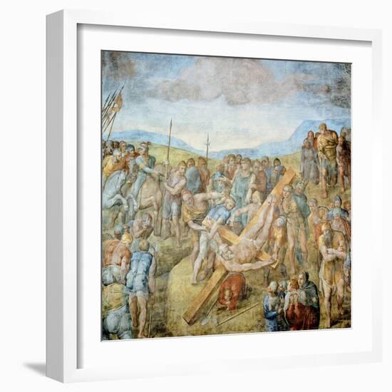 Crucifixion of St. Peter, 1546-50 (Fresco)-Michelangelo Buonarroti-Framed Giclee Print