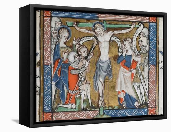 Crucifixion on a green cross, 14th century miniature-English-Framed Stretched Canvas