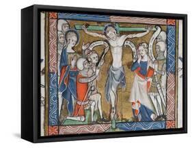 Crucifixion on a green cross, 14th century miniature-English-Framed Stretched Canvas