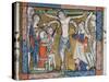 Crucifixion on a green cross, 14th century miniature-English-Stretched Canvas