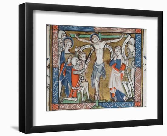 Crucifixion on a green cross, 14th century miniature-English-Framed Giclee Print