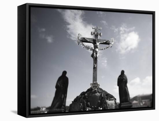 Crucifixion Statue, Charles Bridge, Prague, Czech Republic-Jon Arnold-Framed Stretched Canvas