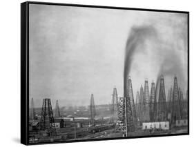Crude Oil Gushing from Rig-null-Framed Stretched Canvas