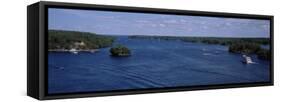Cruise Boat in a River, St. Lawrence River, Thousand Islands, Ontario, Canada-null-Framed Stretched Canvas