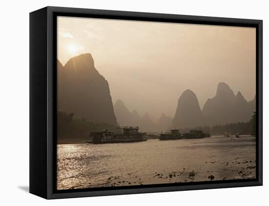 Cruise Boats Between Guilin and Yangshuo at Sunset, Li River, Guilin, Guangxi Province, China, Asia-Angelo Cavalli-Framed Stretched Canvas