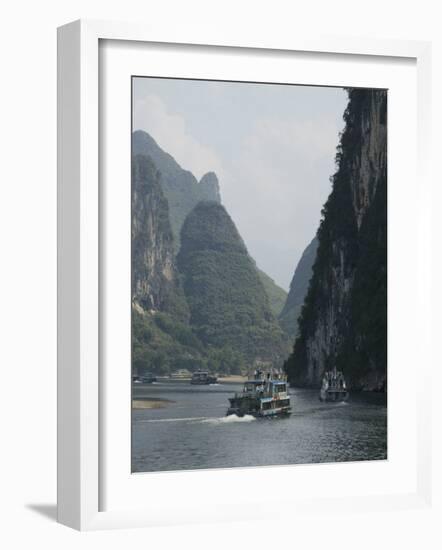 Cruise Boats Between Guilin and Yangshuo, Li River, Guangxi Province, China-Angelo Cavalli-Framed Photographic Print