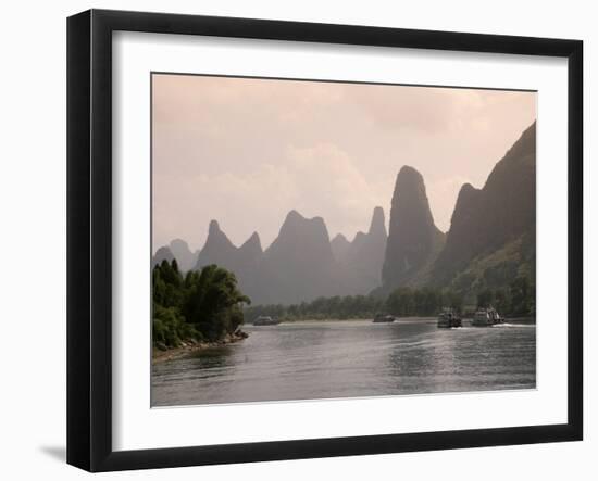 Cruise Boats on Li River Between Guilin and Yangshuo, Guilin, Guangxi Province, China-Angelo Cavalli-Framed Photographic Print