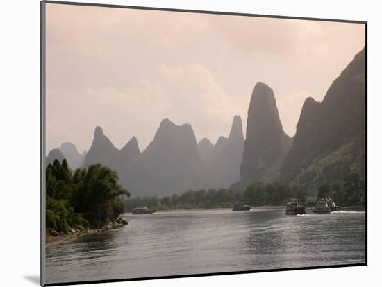 Cruise Boats on Li River Between Guilin and Yangshuo, Guilin, Guangxi Province, China-Angelo Cavalli-Mounted Photographic Print