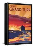 Cruise Grand Turk - Lithography Style-Lantern Press-Framed Stretched Canvas