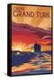 Cruise Grand Turk - Lithography Style-Lantern Press-Framed Stretched Canvas