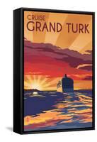 Cruise Grand Turk - Lithography Style-Lantern Press-Framed Stretched Canvas