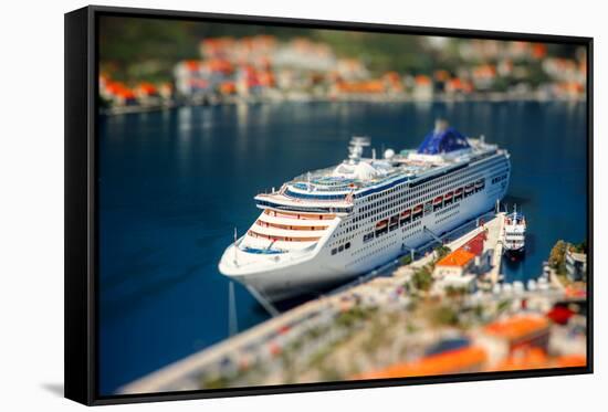 Cruise Liner in Kotor Bay near the Old City. Top View from the Mountain-RossHelen-Framed Stretched Canvas