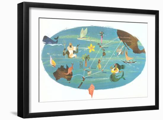 Cruise Map of the South Pacific-null-Framed Art Print