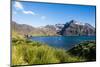 Cruise ship anchoring in the bay of Godthul, South Georgia, Antarctica, Polar Regions-Michael Runkel-Mounted Photographic Print