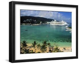 Cruise Ship and Turtle Beach, Ocho Rios, Jamaica-Doug Pearson-Framed Premium Photographic Print