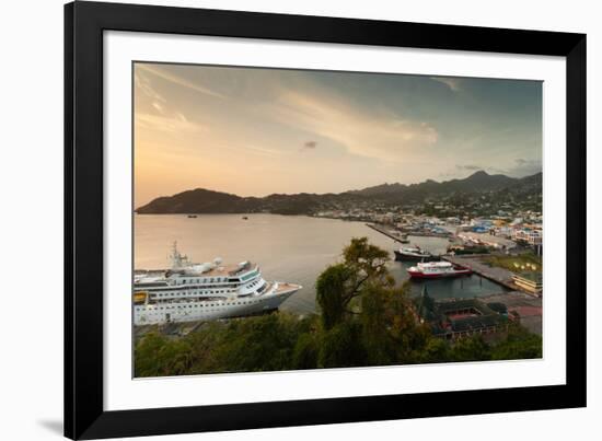 Cruise ship at port, Kingstown, Saint Vincent Island, Saint Vincent And The Grenadines-null-Framed Photographic Print